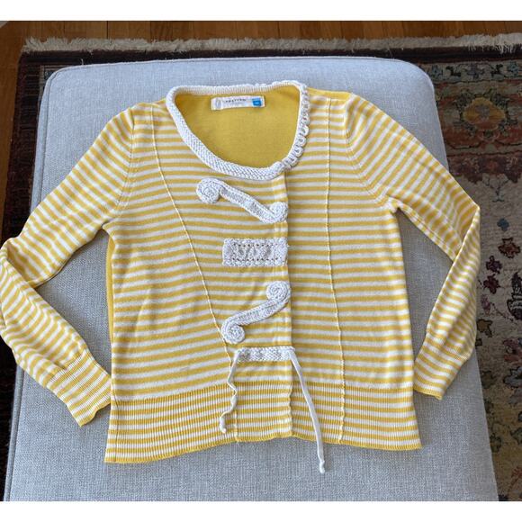 Anthropologie Sparrow M Yellow Striped Sweater Crochet Button Cardigan Y2K - Picture 8 of 14